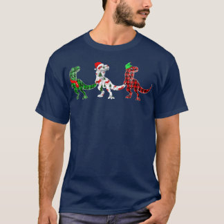 Funny Dinosaur Xmas Tree Lights Red Plaid T Rex Ch T-Shirt