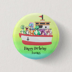 Funny dinosaur Yacht Birthday party DIY Name 1 Inch Round Button