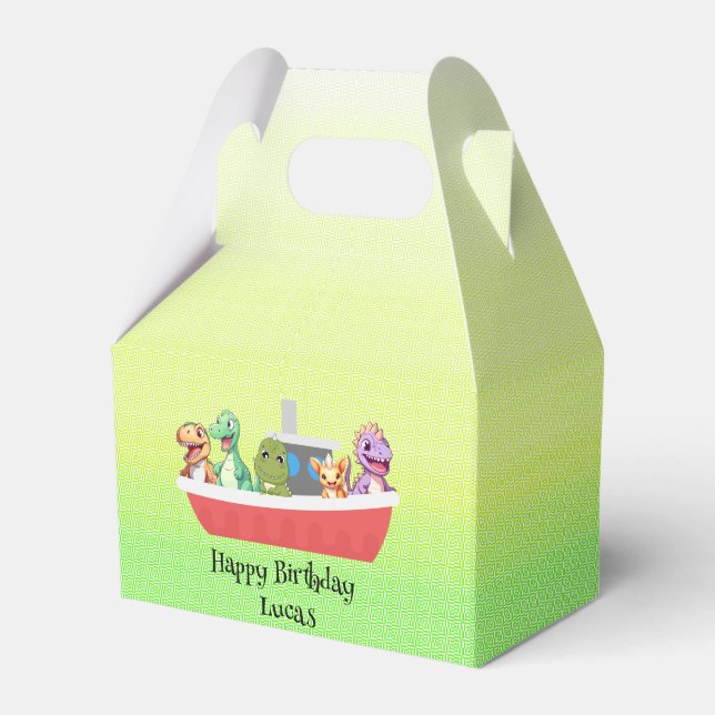 Funny dinosaur Yacht Birthday party DIY Name Favor Box (Front Side)