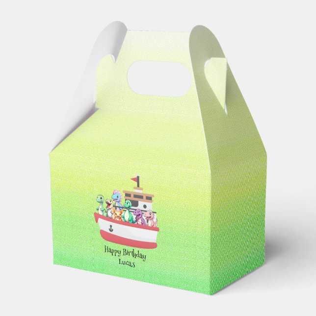 Funny dinosaur Yacht Birthday party DIY Name Favor Box (Front Side)