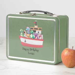 Funny dinosaur Yacht Birthday party DIY Name Metal Lunch Box