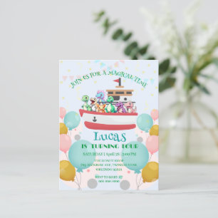 Funny dinosaur Yacht Birthday party DIY Name Postcard