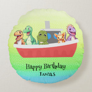 Funny dinosaur Yacht Birthday party DIY Name Round Pillow