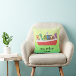 Funny dinosaur Yacht Birthday party DIY Name Throw Pillow