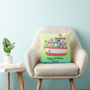 Funny dinosaur Yacht Birthday party DIY Name Throw Pillow