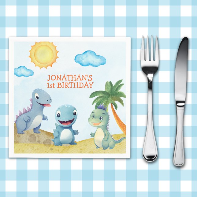 Funny Dinosaurs, Boy's birthday Napkin (Creator Uploaded)