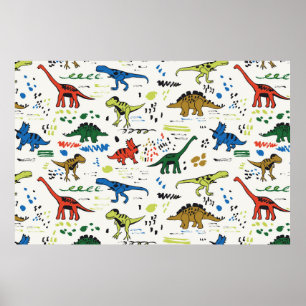 funny dinosaurs graphic color pattern poster