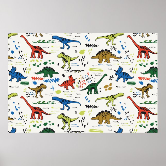funny dinosaurs graphic color pattern poster (Front)