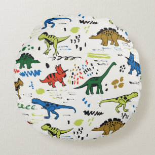 funny dinosaurs graphic colour pattern round pillow