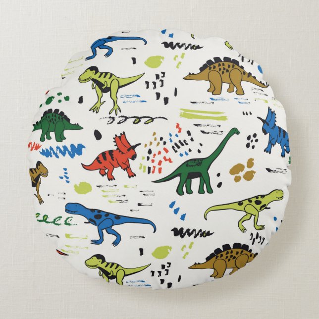 funny dinosaurs graphic colour pattern round pillow (Front)