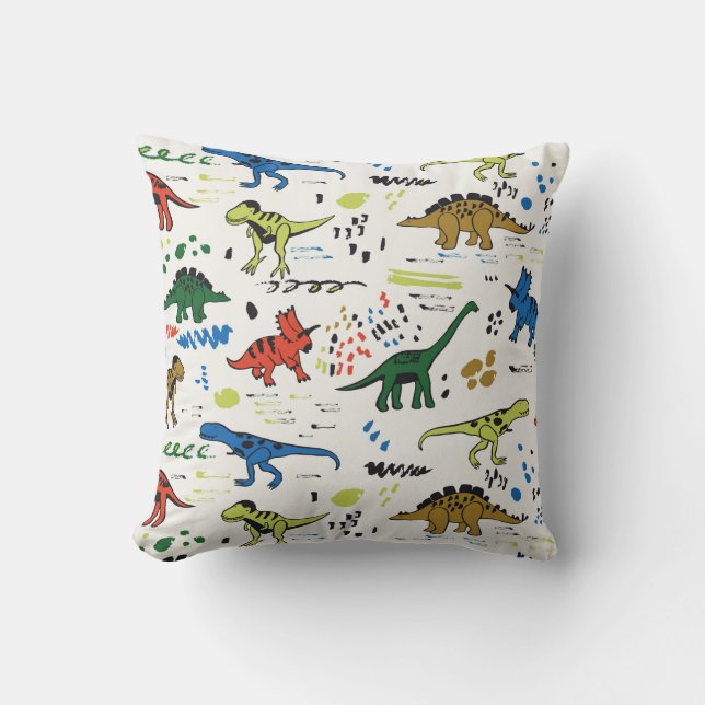 funny dinosaurs graphic colour pattern throw pillow (Front)