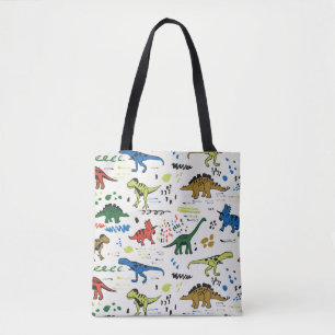 funny dinosaurs graphic colour pattern tote bag