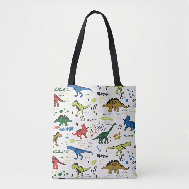 funny dinosaurs graphic colour pattern tote bag (Front)