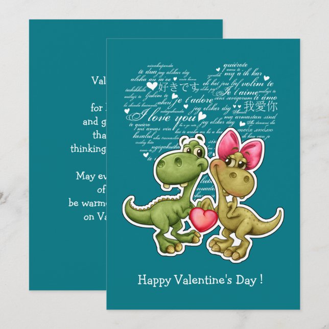 Funny Dinosaurs Valentine's Day Flat Cards (Front/Back)