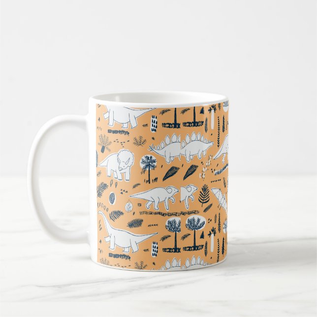 funny dinosaurs with palm leaves pattern coffee mug (Left)