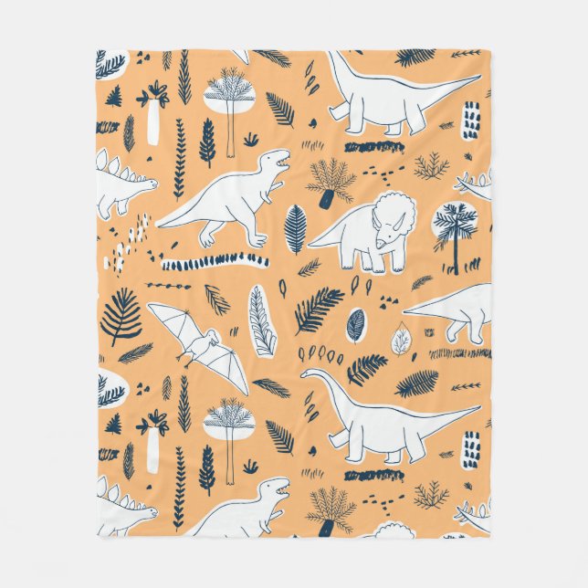 funny dinosaurs with palm leaves pattern fleece blanket (Front)