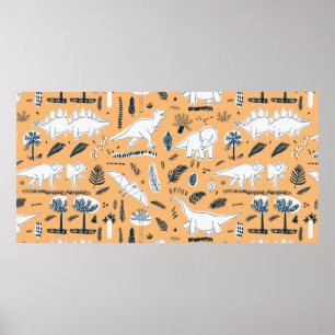 funny dinosaurs with palm leaves pattern poster
