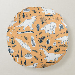 funny dinosaurs with palm leaves pattern round pillow
