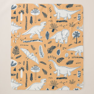 funny dinosaurs with palm leaves pattern sherpa blanket