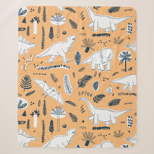 funny dinosaurs with palm leaves pattern sherpa blanket (Front)