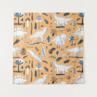 funny dinosaurs with palm leaves pattern
