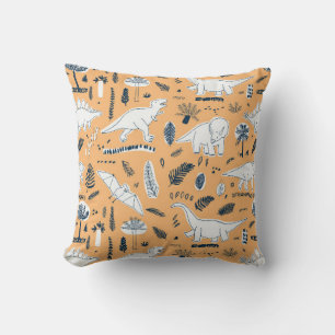 funny dinosaurs with palm leaves pattern throw pillow