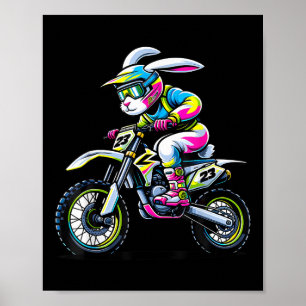 Funny Dirt Bike Player Bunny Kids Womens Men Easte Poster