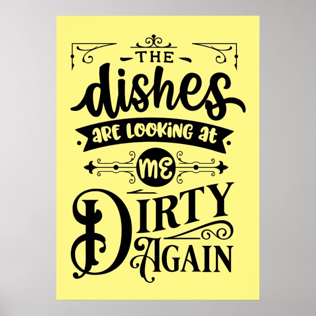 funny dirty dishes word art kitchen poster (Front)