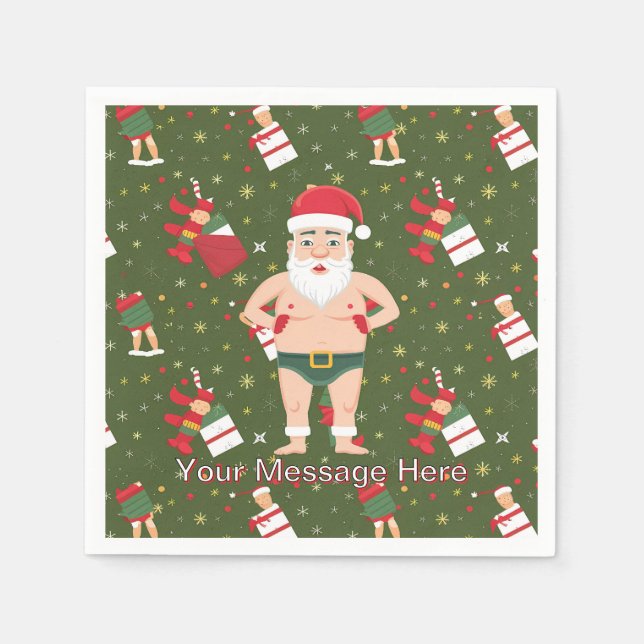 Funny Dirty Santa Christmas Collection Paper Cups Napkin (Front)