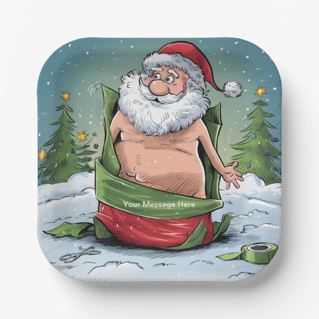 Funny Dirty Santa Christmas Collection Paper Plate (Front)