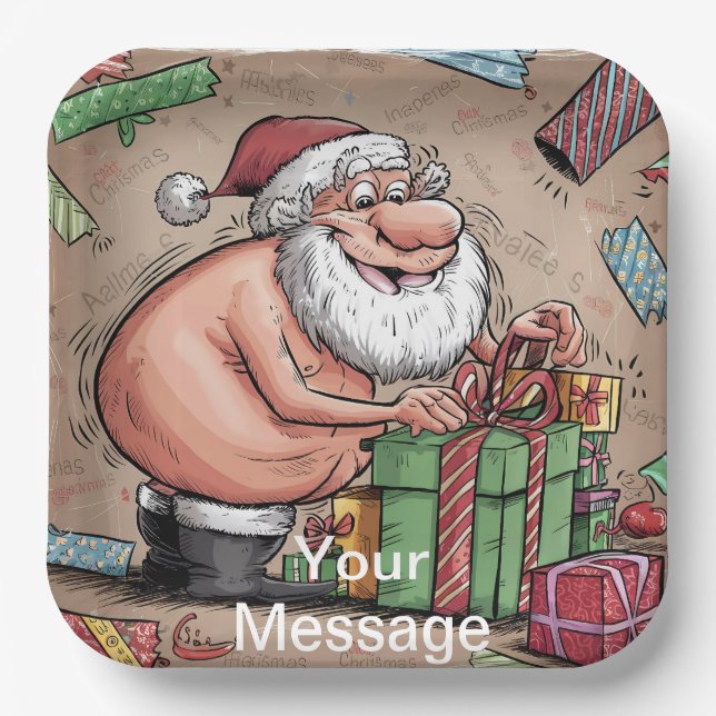 Funny Dirty Santa Christmas Collection Paper Plate (Front)