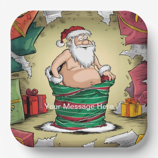 Funny Dirty Santa Christmas Collection Paper Plate (Front)