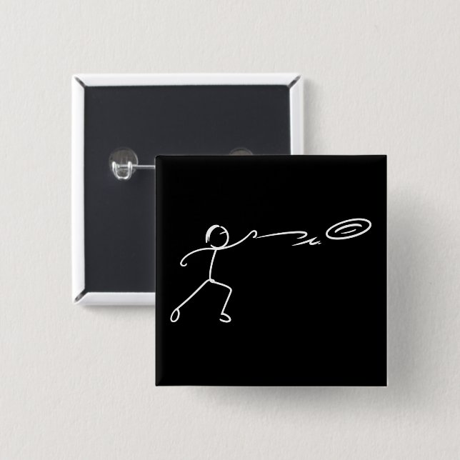 Funny Disc Golf Art Stickman Disc Golf Lover 2 Inch Square Button (Front & Back)