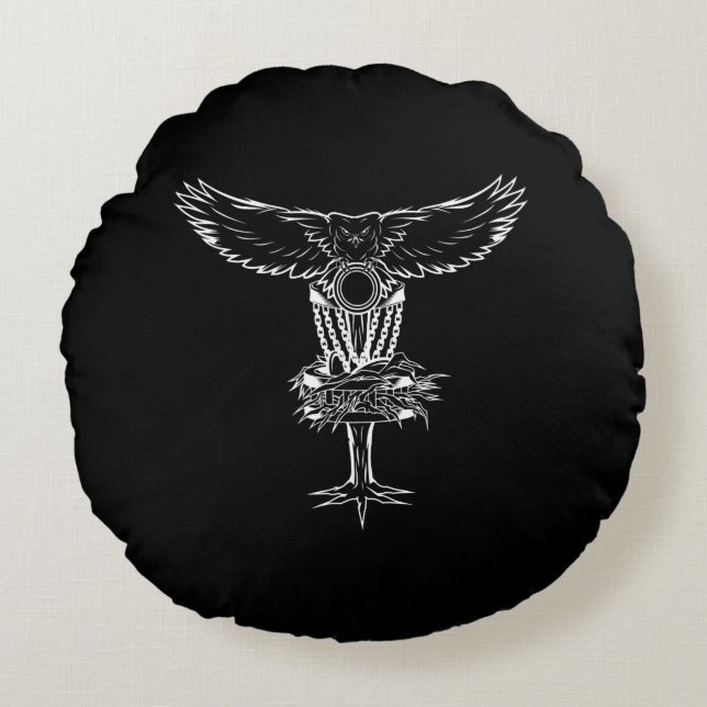 Funny Disc Golf Owl Wooden Basket Chain Protector Round Pillow (Front)