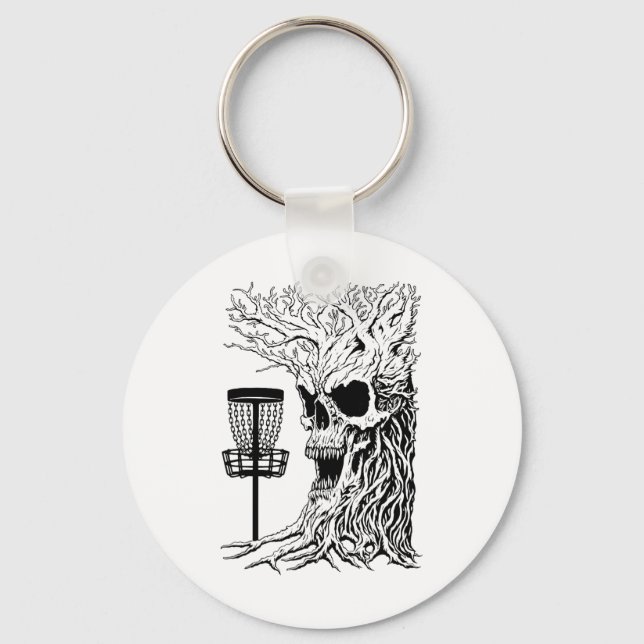 Funny Disc Golf Player Stupid Guardian Trees Skull Keychain (Front)
