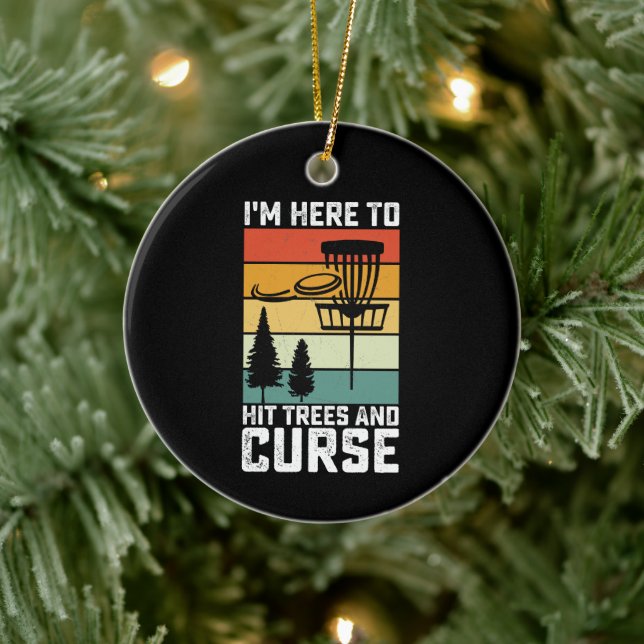 Funny Disc Golf Shirt Hit Trees and Curse Retro Ceramic Ornament (Tree)