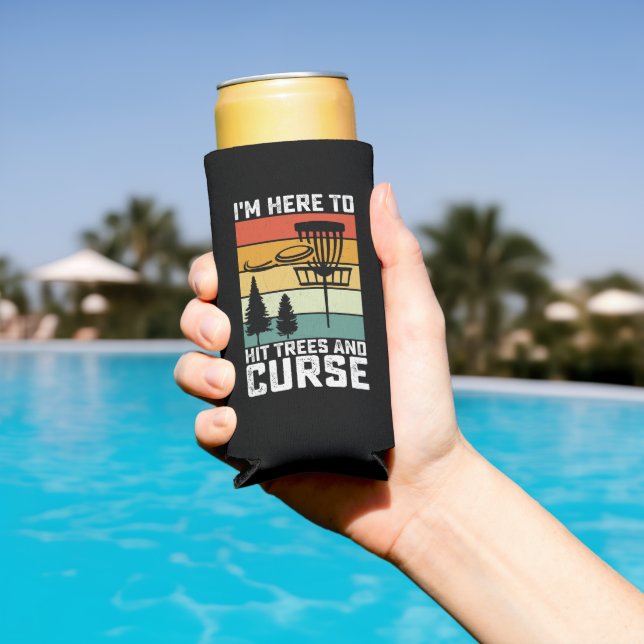 Funny Disc Golf Shirt Hit Trees and Curse Retro Seltzer Can Cooler (In Situ Pool)