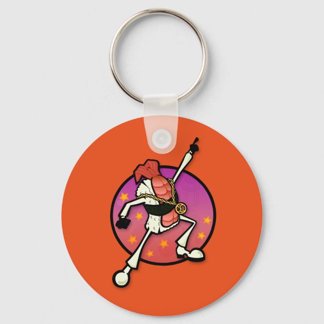 FUNNY DISCO SUSHI ROUND BUTTON KEY CHAIN (Front)