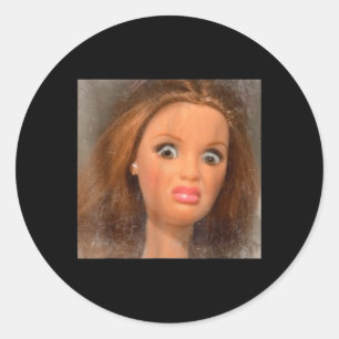 Funny Disgusting Doll Face Meme Classic Round Sticker