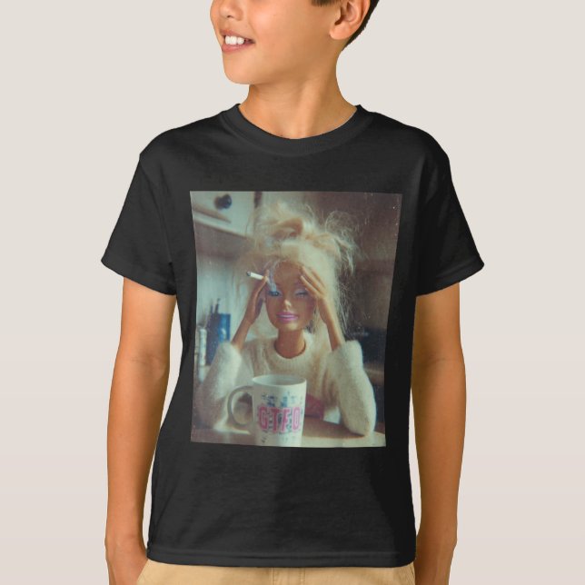 Funny Disgusting Doll Face Meme Smoking Sad Sarcas T-Shirt (Front)