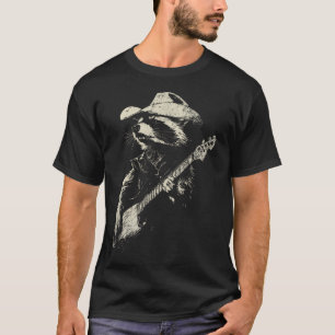 Funny Distressed Cowboy Raccoon Playing The T-Shirt