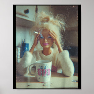 Funny Distressed Doll Face Meme Smoking Sarcastic Poster