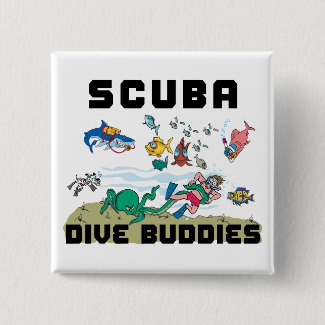 Funny Dive Buddy SCUBA Dive Buddy 2 Inch Square Button (Front)