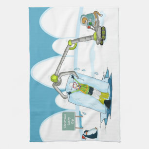 funny diving christmas kitchen towel