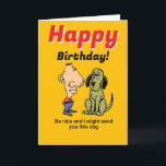 Funny divorced woman birthday card<br><div class="desc">This funny birthday greeting card was designed with a woman who has recently been in a divorce or a break, up in mind. The outside features colourful drawings of a man and a dog, by which the sender promises the birthday woman a "dog" if the now-single recipient is nice. The...</div>