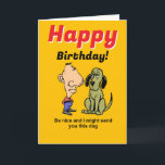 Funny divorced woman birthday card<br><div class="desc">This funny birthday greeting card was designed with a woman who has recently been in a divorce or a break, up in mind. The outside features colourful drawings of a man and a dog, by which the sender promises the birthday woman a "dog" if the now-single recipient is nice. The...</div>