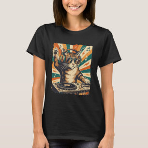 Funny DJ Cat Disco Headphones Music Party Lover Ar T-Shirt