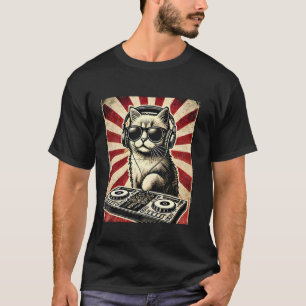 Funny DJ Cat Disco Sound Tech T-Shirt