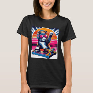 Funny DJ Cat Groove Disco Sound Tech Headphone Mus T-Shirt