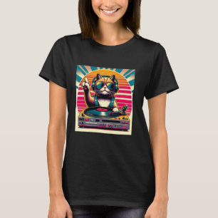 Funny DJ Cat Groove Disco Sound Tech Headphone Mus T-Shirt